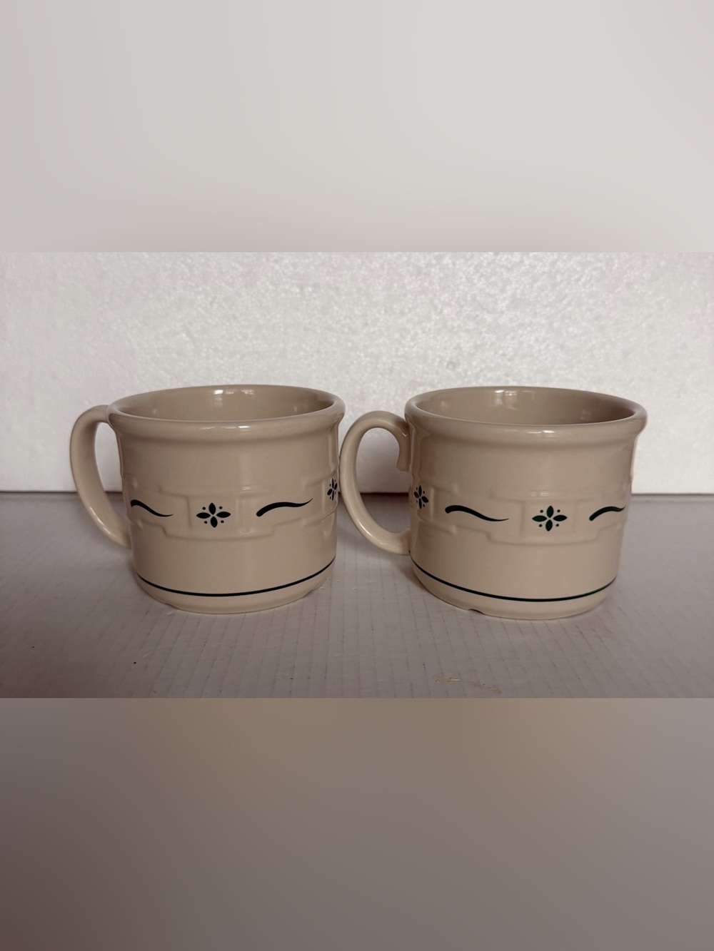 Longaberger Pottery Woven Traditions Heritage Green Set of 2 Coffee Mugs